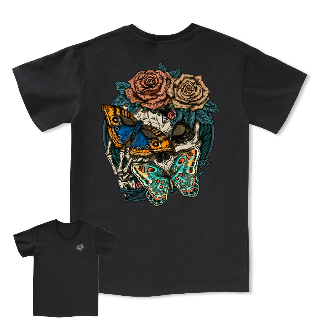 Floral Skull V-neck Tee