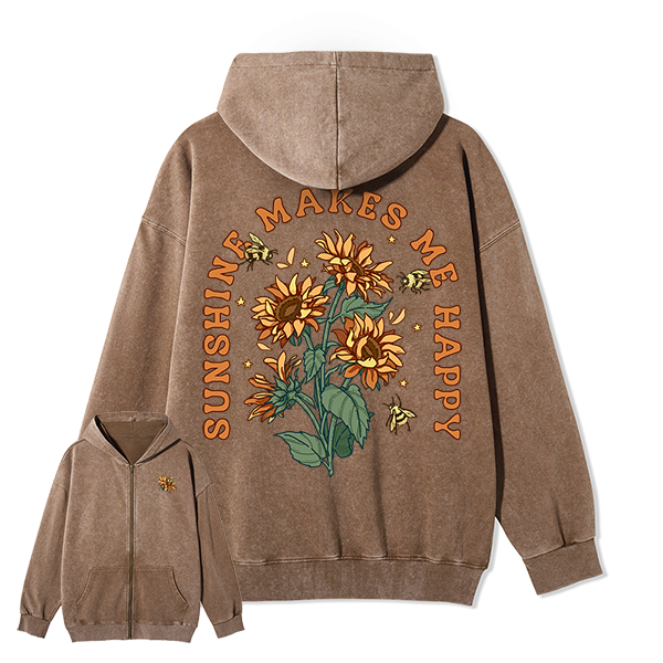 Freeleaf Sunshine Makes Me Happy Unisex Nature Inspired Fleece Full-Zip Hoodie