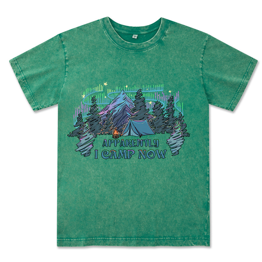 Freeleaf I Camping Now In The Land of Aurora Front-printed Washed Tee