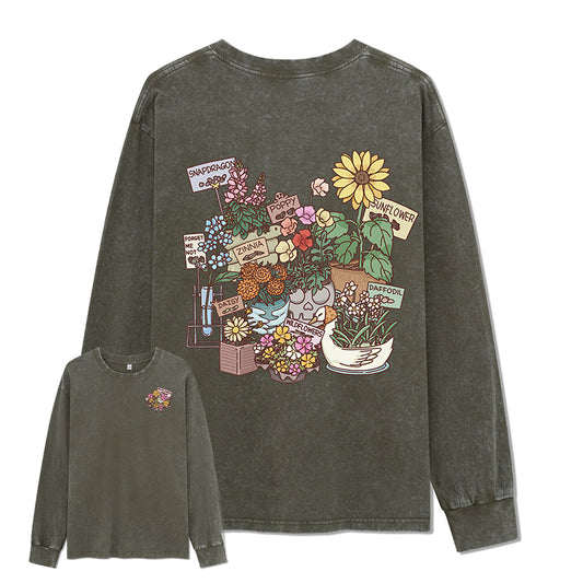 Freeleaf Flourishing Garden Nature Inspired Unisex Washed Long Sleeve