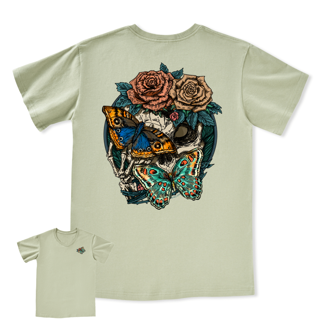 Floral Skull V-neck Tee