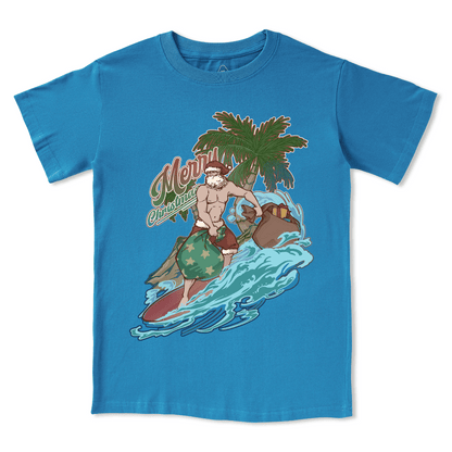 Santa Claus Surfing Front-print Tee