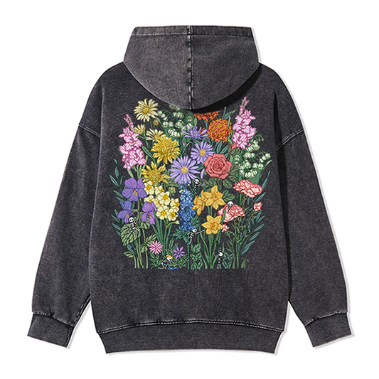 Freeleaf Whimsy in Bloom Back-printed Unisex Nature Inspired Fleece Full-Zip Hoodie