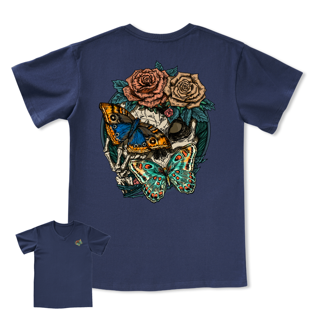 Floral Skull V-neck Tee