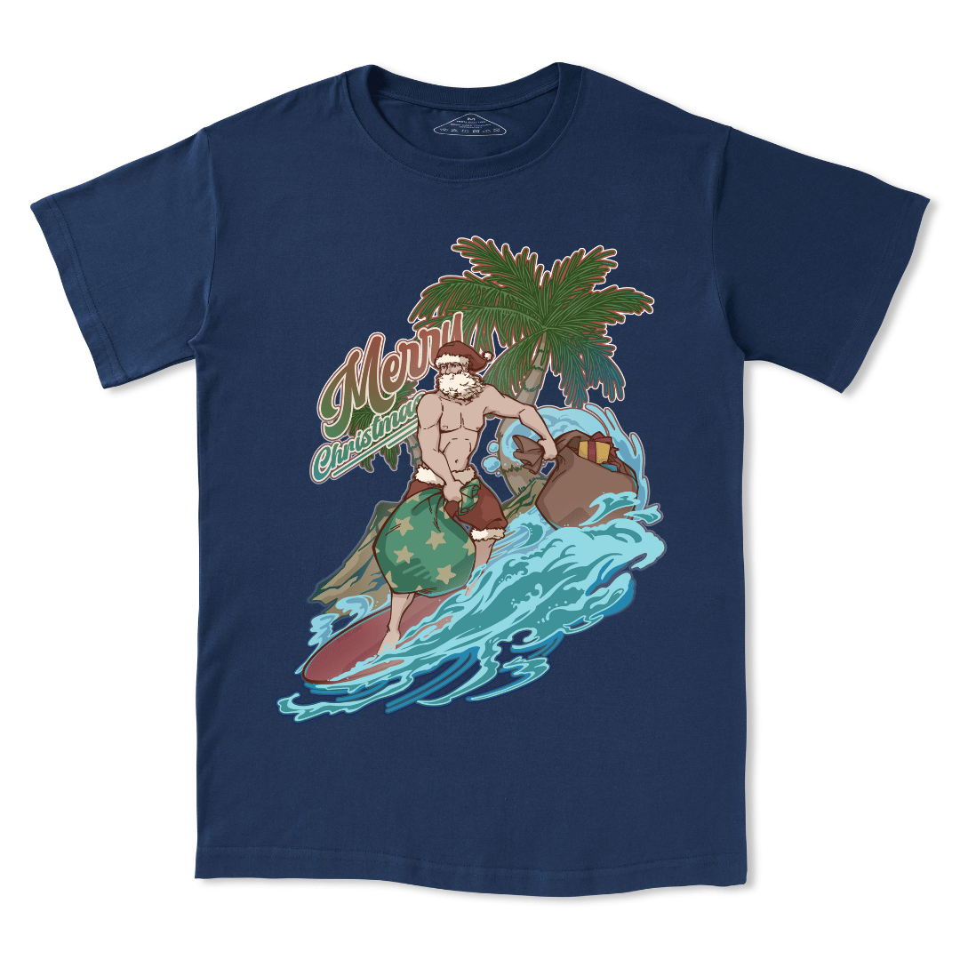 Santa Claus Surfing Front-print Tee