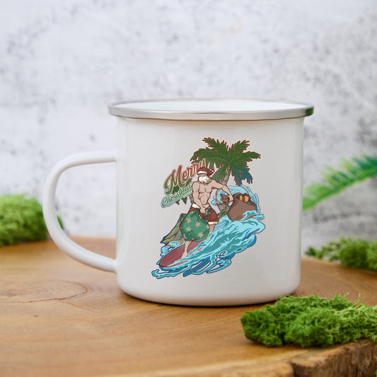 Freeleaf Santa Claus Surfing Enamel Mug