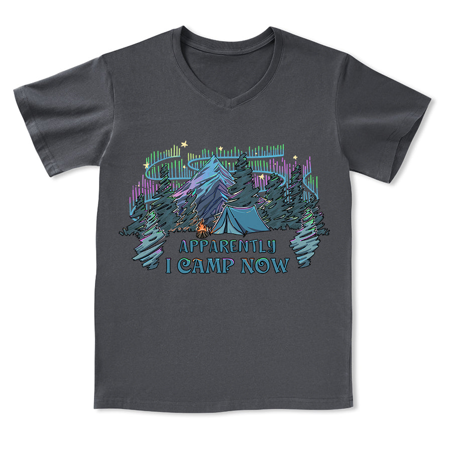 Freeleaf I Camping Now In the Land of Aurora Front-printed V-neck Tee