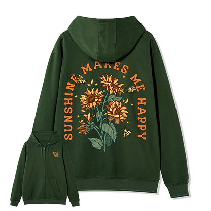 Freeleaf Sunshine Makes Me Happy Unisex Nature Inspired Fleece Full-Zip Hoodie