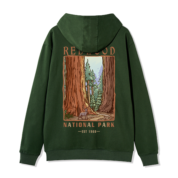 Freeleaf Redwood National Park Unisex Nature Inspired Fleece Full-Zip Hoodie