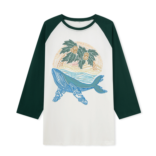 Striated Whale Front-printed Raglan Long Sleeve Top