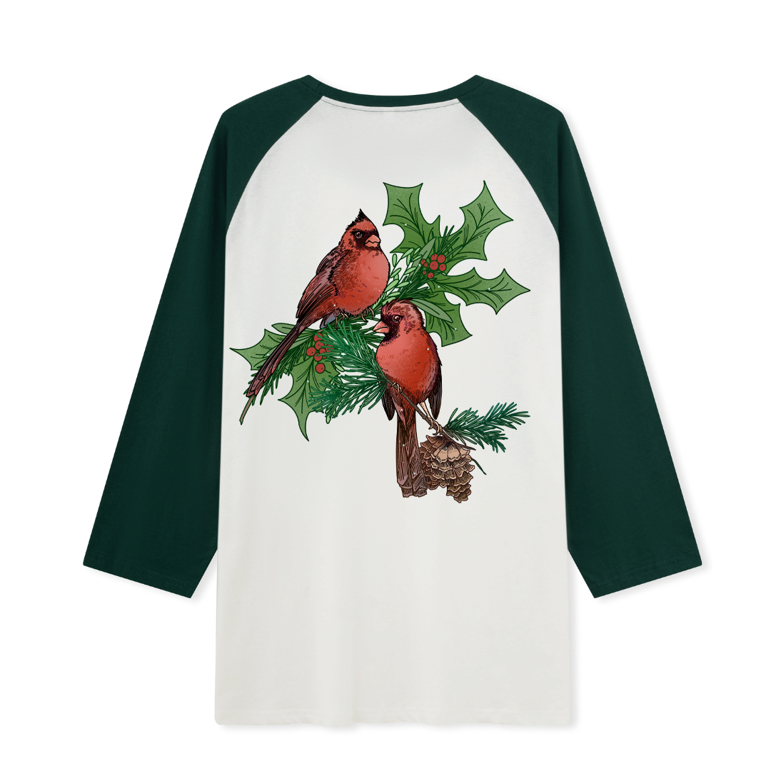 Christmas Cardinal Raglan Long Sleeve Top