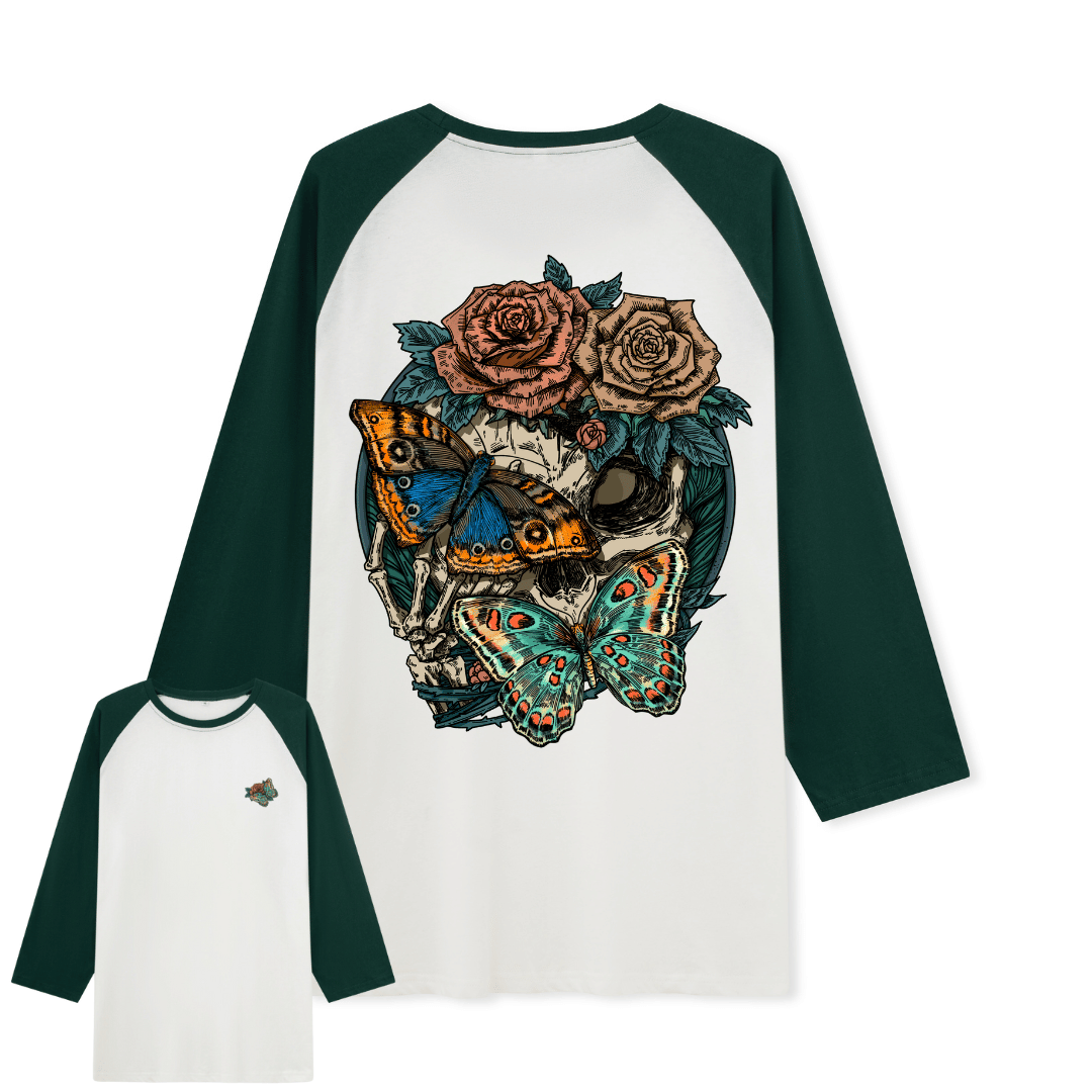 Floral Skull Raglan Long Sleeve Top