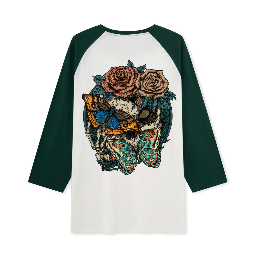 Floral Skull Raglan Long Sleeve Top