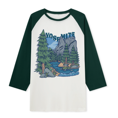 Yosemite National Park Front-printed Raglan Long Sleeve Top