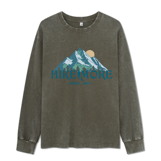 Hike More Front-printed Washed Long Sleeve Top