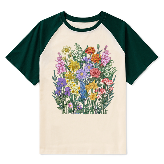 Freeleaf Whimsy in Bloom Unisex Nature Inspired Raglan Sleeve Top