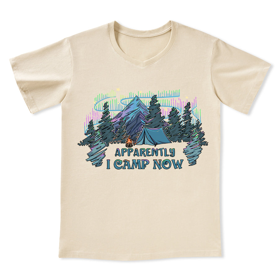 Freeleaf I Camping Now In the Land of Aurora Front-printed V-neck Tee