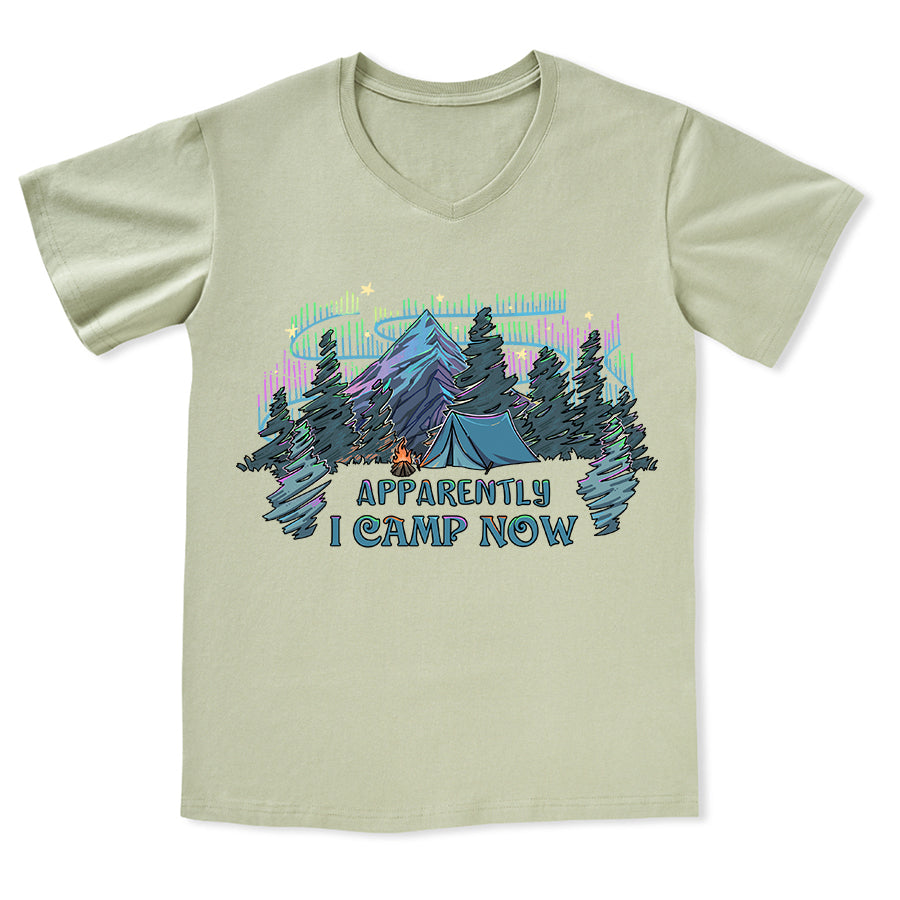 Freeleaf I Camping Now In the Land of Aurora Front-printed V-neck Tee