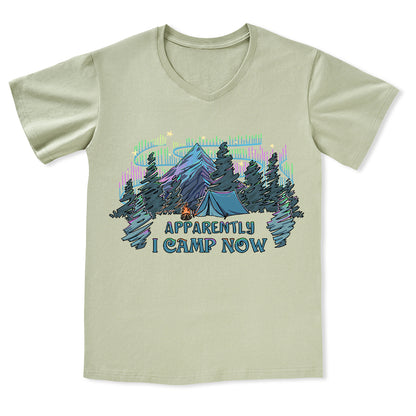 Freeleaf I Camping Now In the Land of Aurora Front-printed V-neck Tee