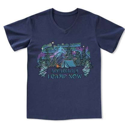 Freeleaf I Camping Now In the Land of Aurora Front-printed V-neck Tee