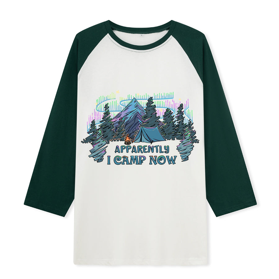 Freeleaf I Camping Now In The Land of Aurora Front-printed Raglan Long Sleeve Top