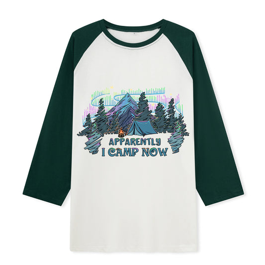 Freeleaf I Camping Now In The Land of Aurora Front-printed Raglan Long Sleeve Top