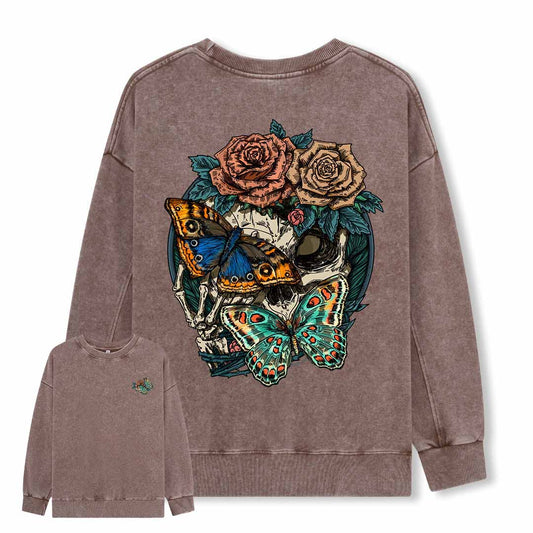 Floral Skull Washed Sweatshirt