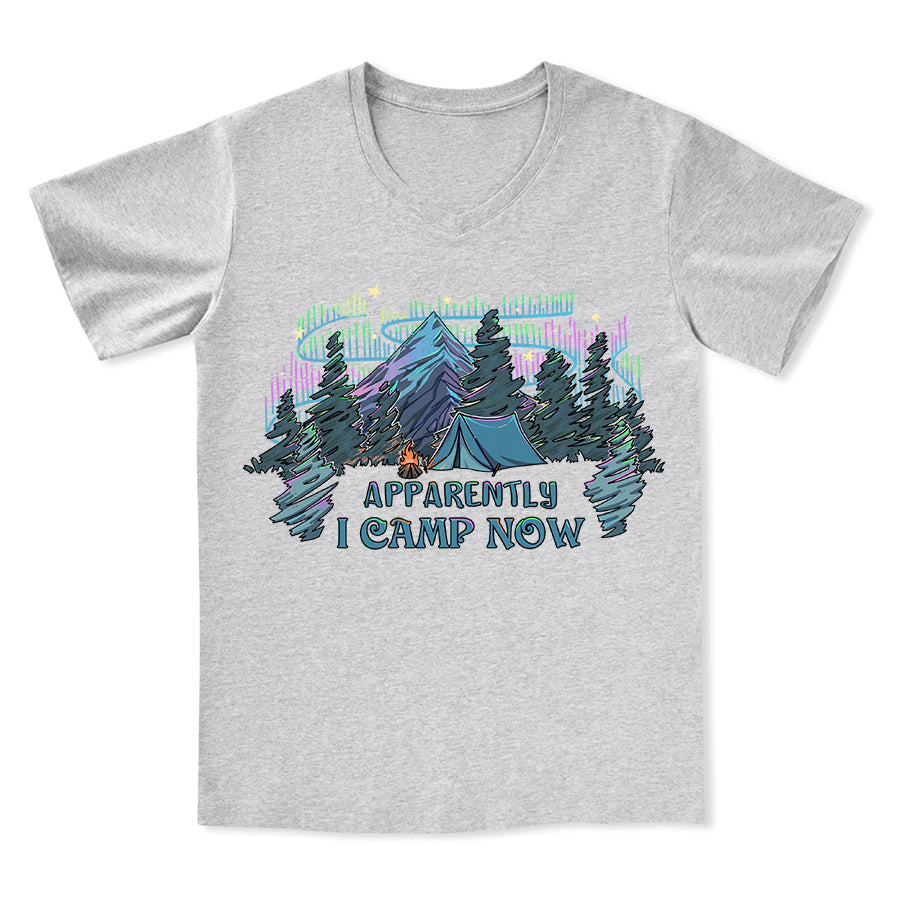 Freeleaf I Camping Now In the Land of Aurora Front-printed V-neck Tee