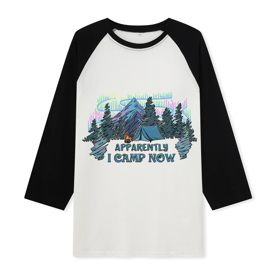 Freeleaf I Camping Now In The Land of Aurora Front-printed Raglan Long Sleeve Top