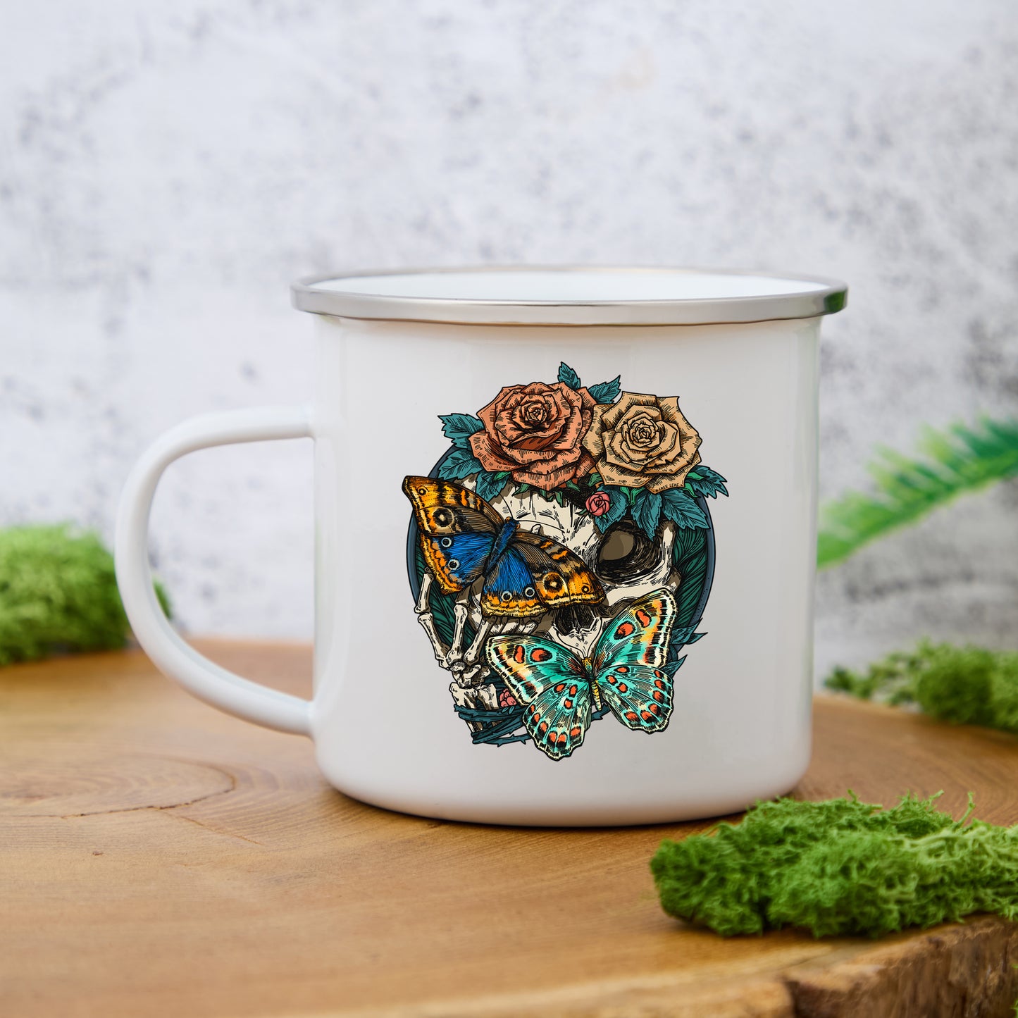 Freeleaf Floral Skull Enamel Mug