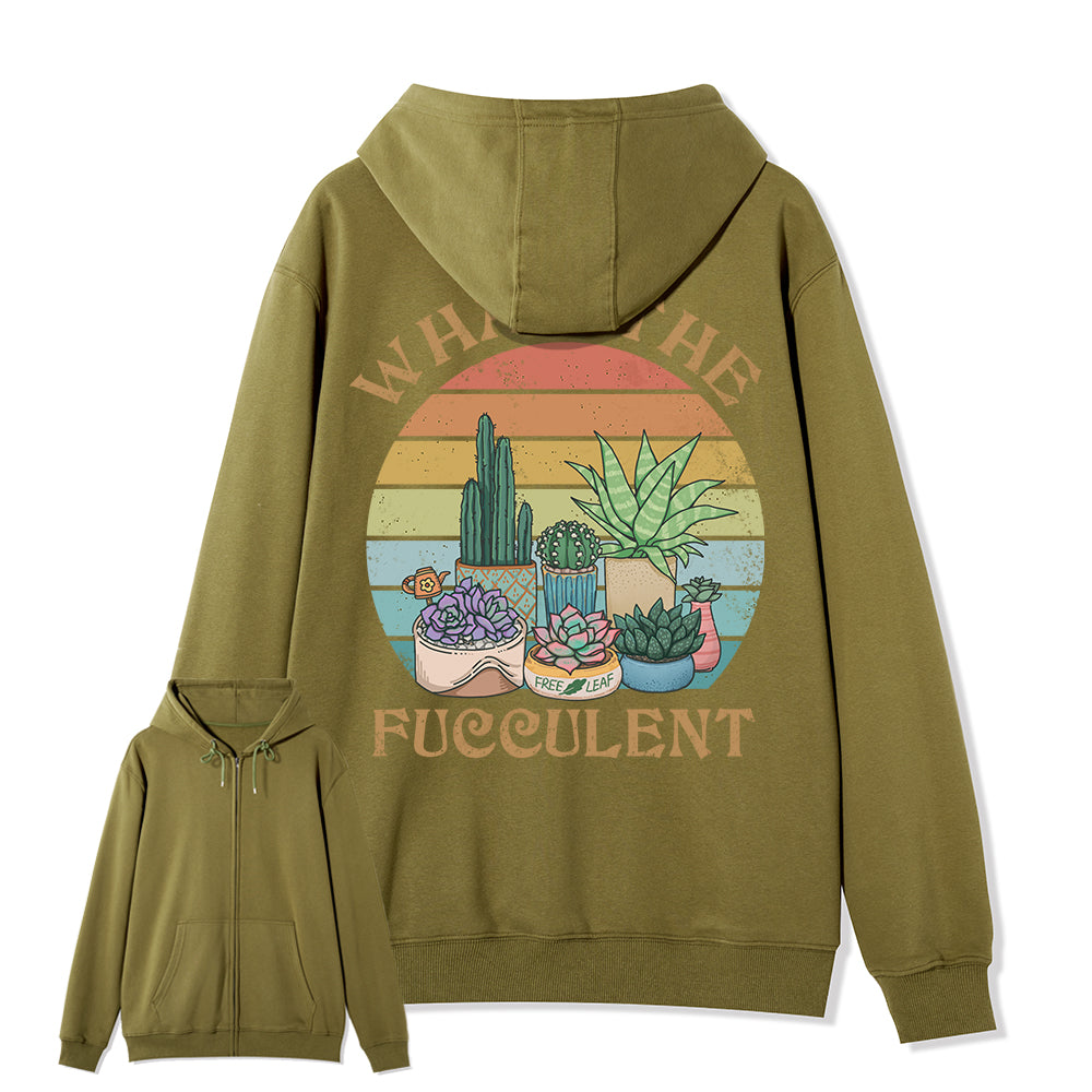 Freeleaf What the Fucculent Unisex Back-printed Fleece Full-Zip Hoodie