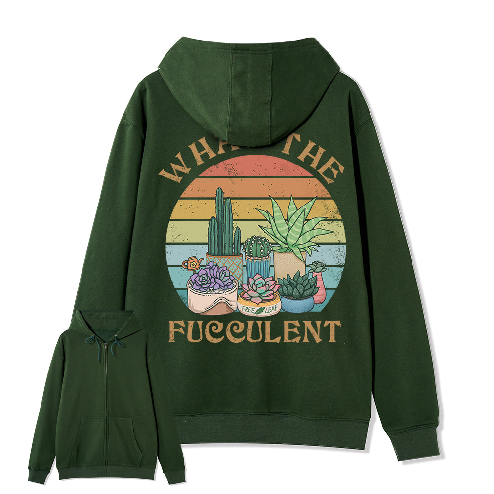 Freeleaf What the Fucculent Unisex Back-printed Fleece Full-Zip Hoodie