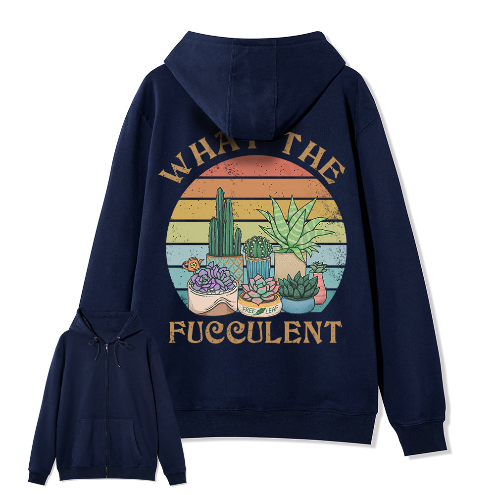 Freeleaf What the Fucculent Unisex Back-printed Fleece Full-Zip Hoodie