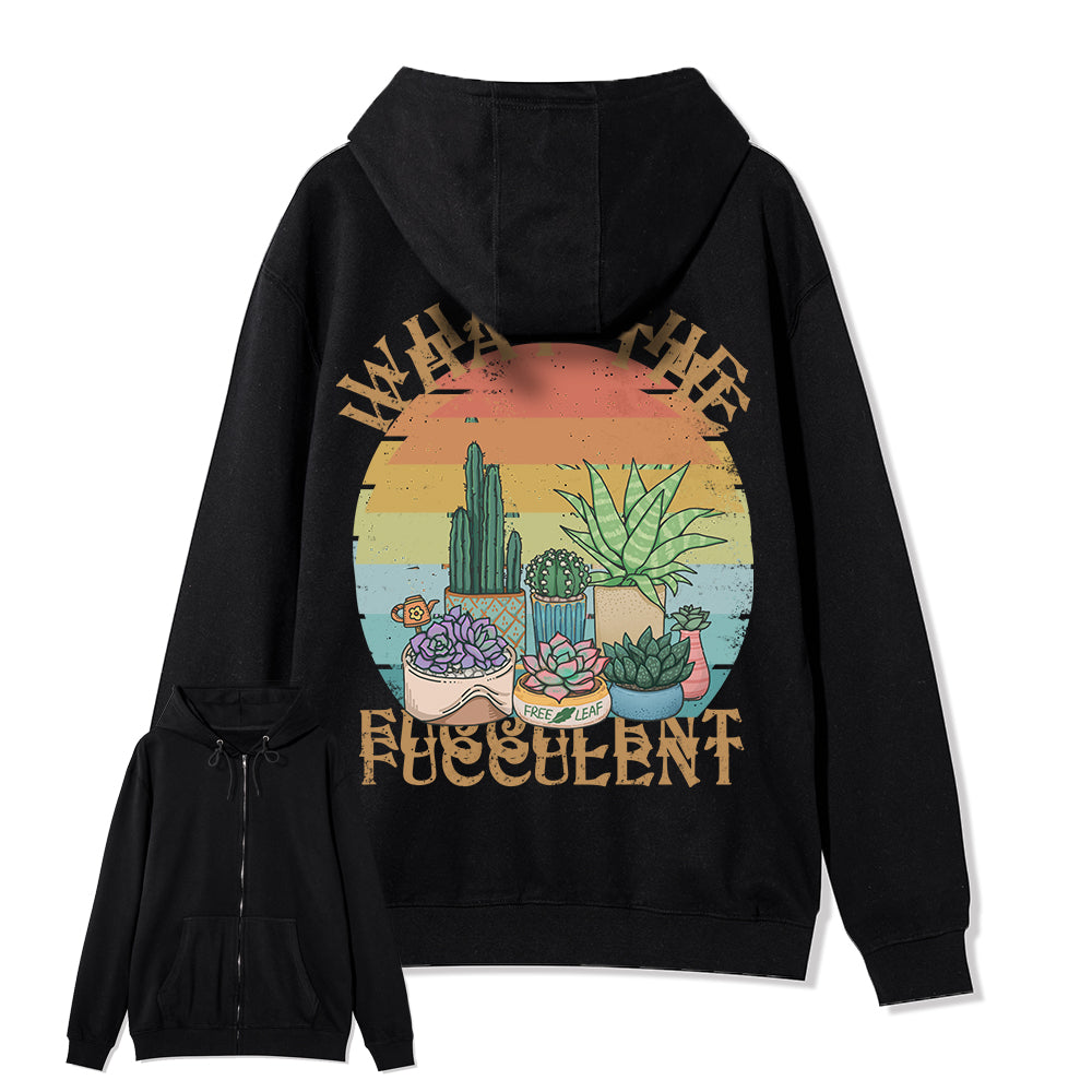 Freeleaf What the Fucculent Unisex Back-printed Fleece Full-Zip Hoodie