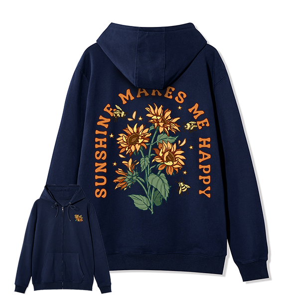 Freeleaf Sunshine Makes Me Happy Unisex Nature Inspired Fleece Full-Zip Hoodie