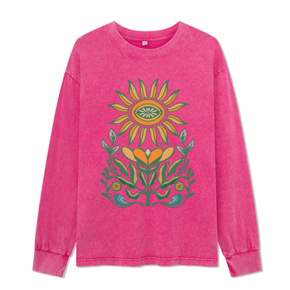 Sunflower Front-printed Washed Long Sleeve Top