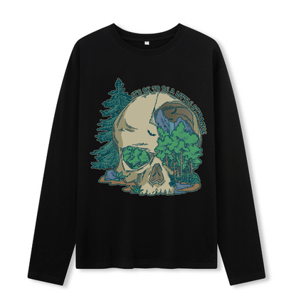 Skull Mountain Front-printed Long Sleeve Top