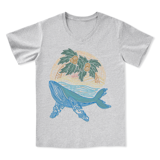 Striated Whale Front-printed V-neck Tee