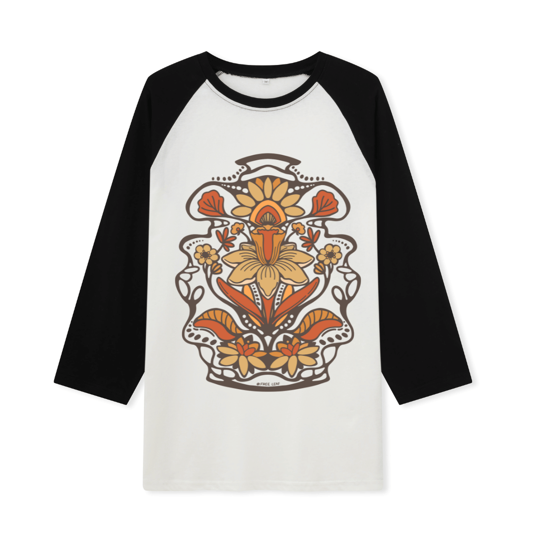 Spring Flower Front-printed Raglan Long Sleeve Top