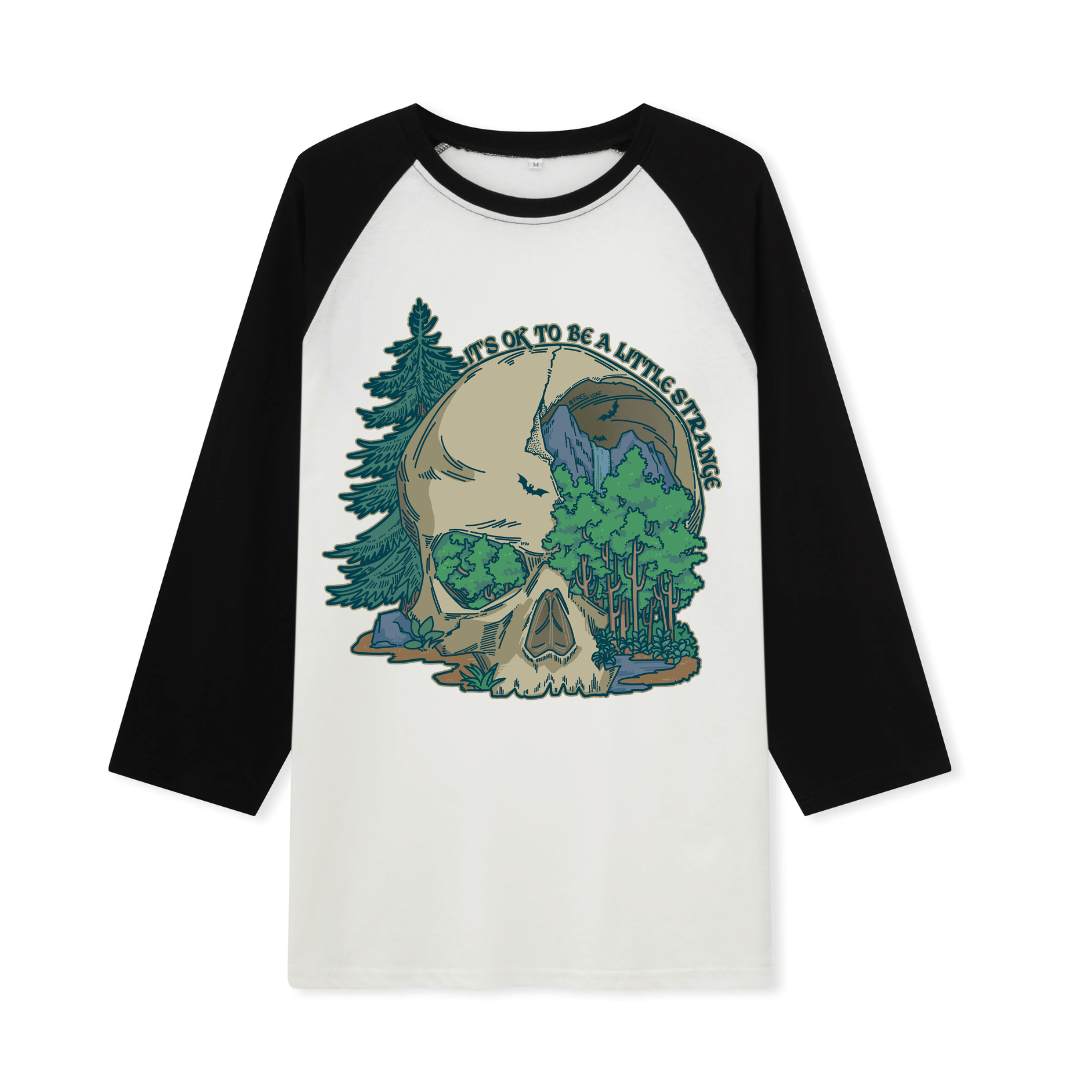 Skull Mountain Front-printed Raglan Long Sleeve Top