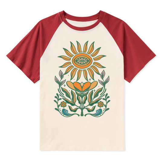 Sunflower Front-printed Raglan Short Sleeve Top