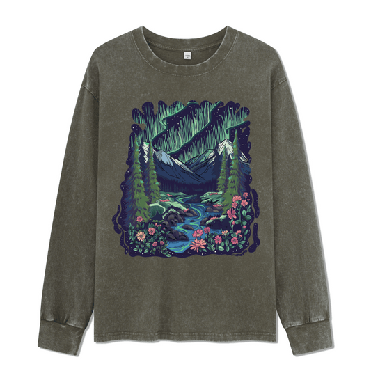 Aurora Front-printed Washed Long Sleeve Top