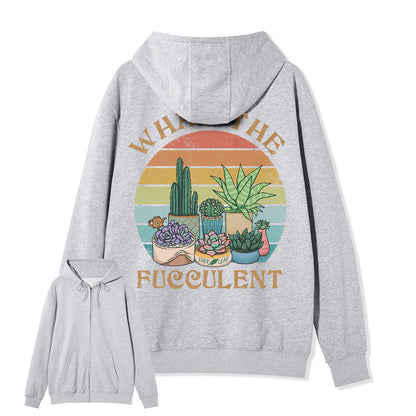 Freeleaf What the Fucculent Unisex Back-printed Fleece Full-Zip Hoodie