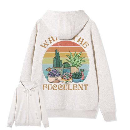 Freeleaf What the Fucculent Unisex Back-printed Fleece Full-Zip Hoodie