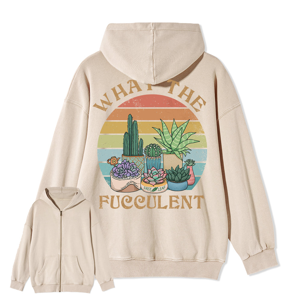 Freeleaf What the Fucculent Unisex Back-printed Fleece Full-Zip Hoodie