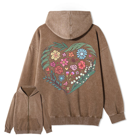 Freeleaf Love's Symphony Nature Inspired Unisex Back-printed Fleece Full-Zip Hoodie