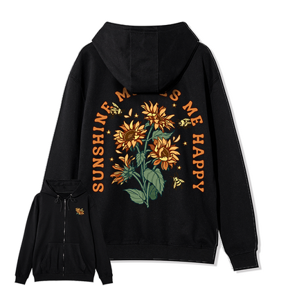 Freeleaf Sunshine Makes Me Happy Unisex Nature Inspired Fleece Full-Zip Hoodie