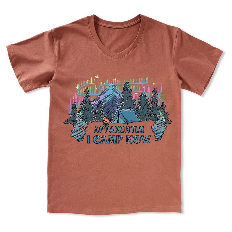 Freeleaf I Camping Now In the Land of Aurora Front-printed V-neck Tee