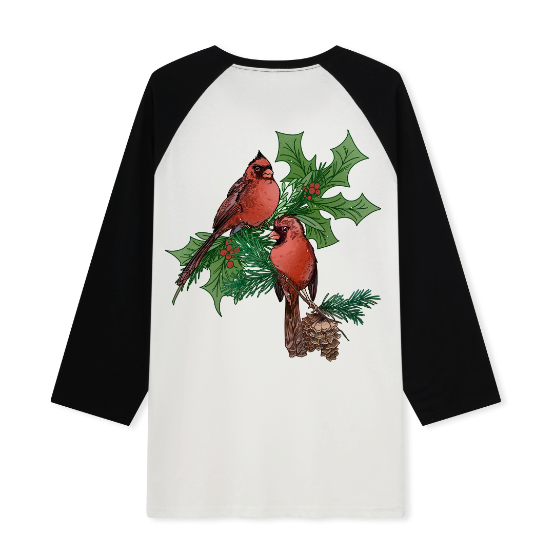 Christmas Cardinal Raglan Long Sleeve Top