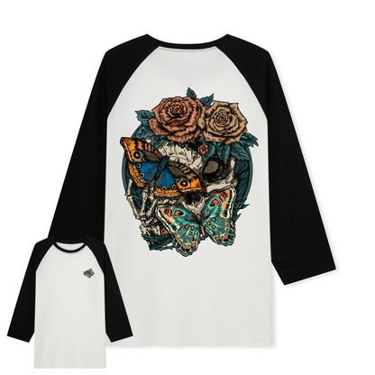 Floral Skull Raglan Long Sleeve Top